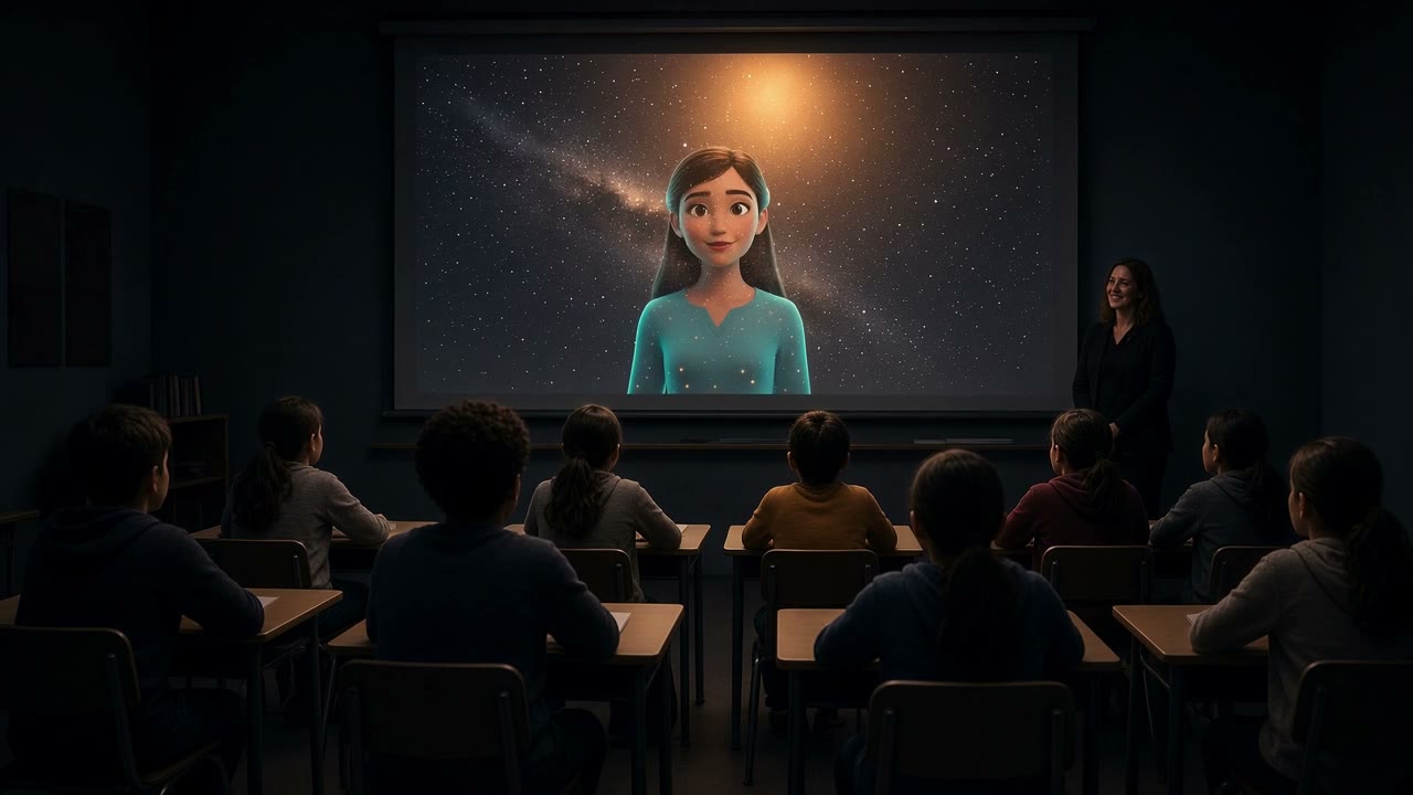 ילדים בכיתה מול מסך גדול בפעילות חיה